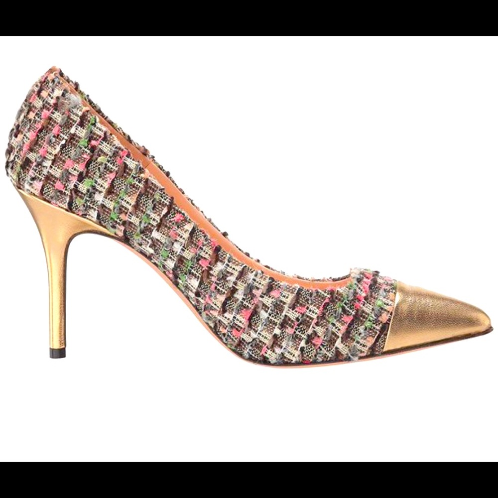 NWT. J.Crew Elsie Pumps in Tweed with Metallic Cap Toe. Pristine, box, dust bag.